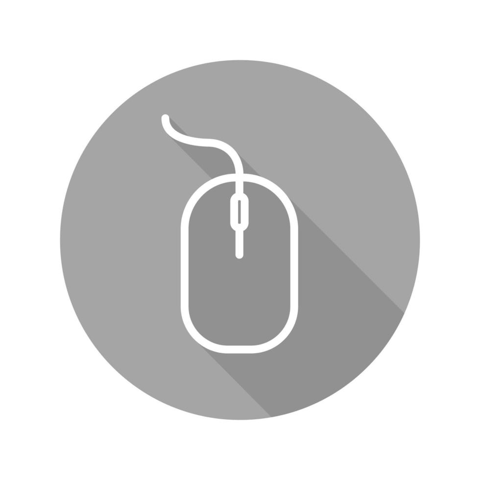 Computer mouse flat linear long shadow icon. Vector line symbol