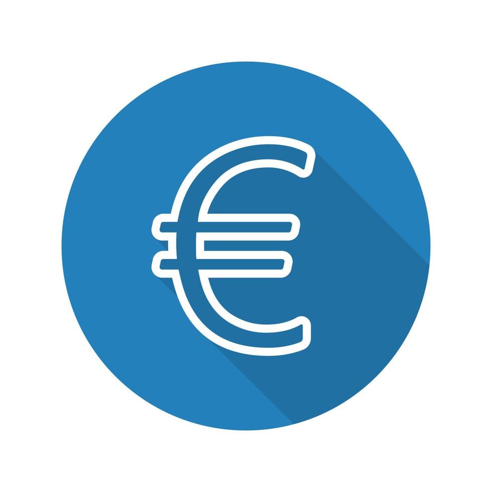 Euro currency sign. Flat linear long shadow icon. European union money symbol. Vector line illustration