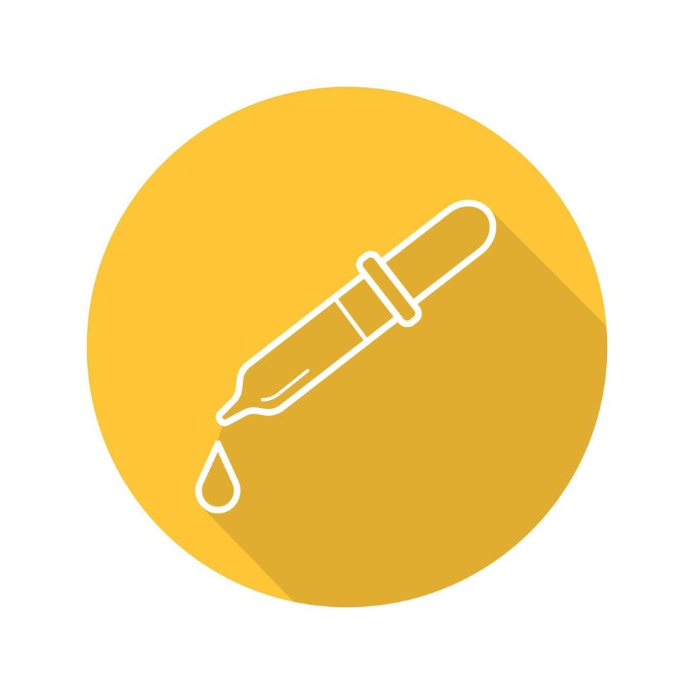 Pipette with drop flat linear long shadow icon. Medical dropper. Vector line symbol