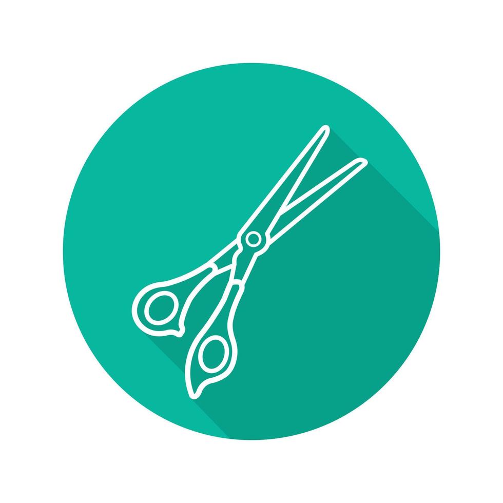 Scissors flat linear long shadow icon. Shears. Vector line symbol
