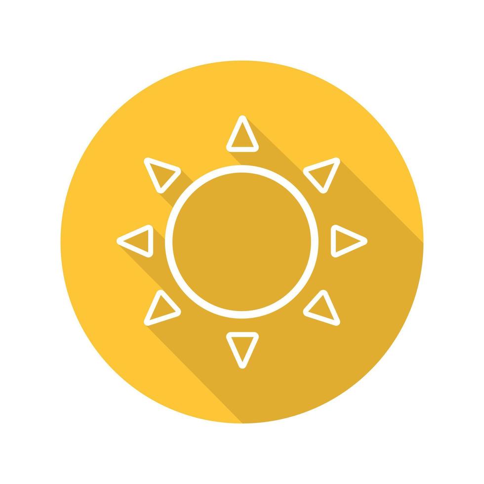 Sun flat linear long shadow icon. Sunshine. Vector line symbol