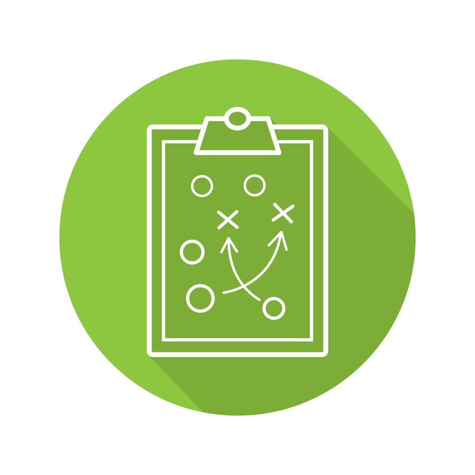 Clipboard game plan. Flat linear long shadow icon. Sport game strategy scheme. Vector line symbol