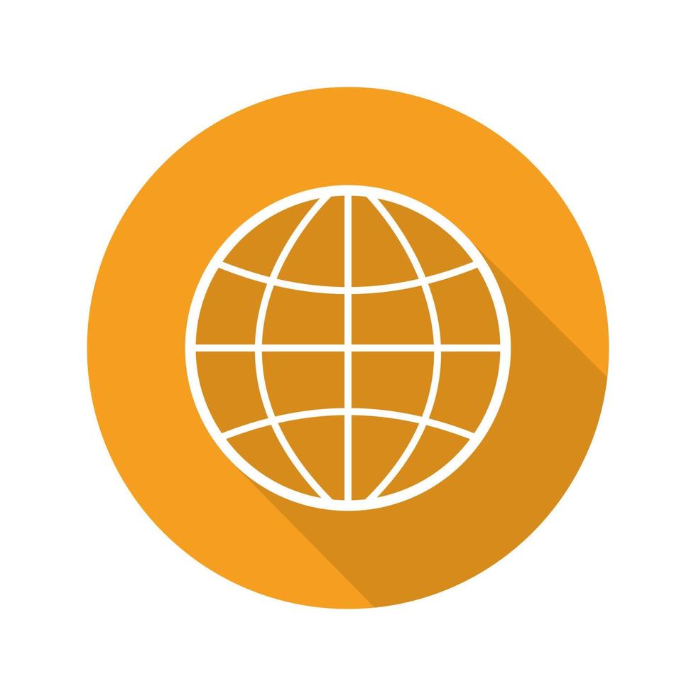 Globe flat linear long shadow icon. Earth spherical model. Vector line symbol