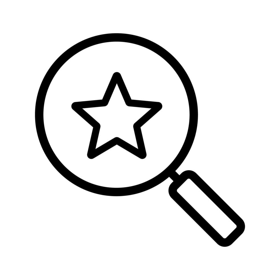 Magnifying glass with star linear icon. Thick line illustration. Contour symbol. Vector isolated outline drawing