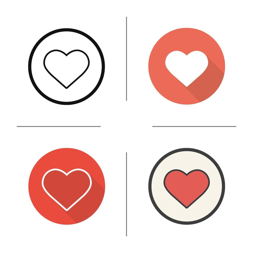 Heart shape icon. Flat design, linear and color styles. Love and Valentine's Day sign. Isolated vector illustrations