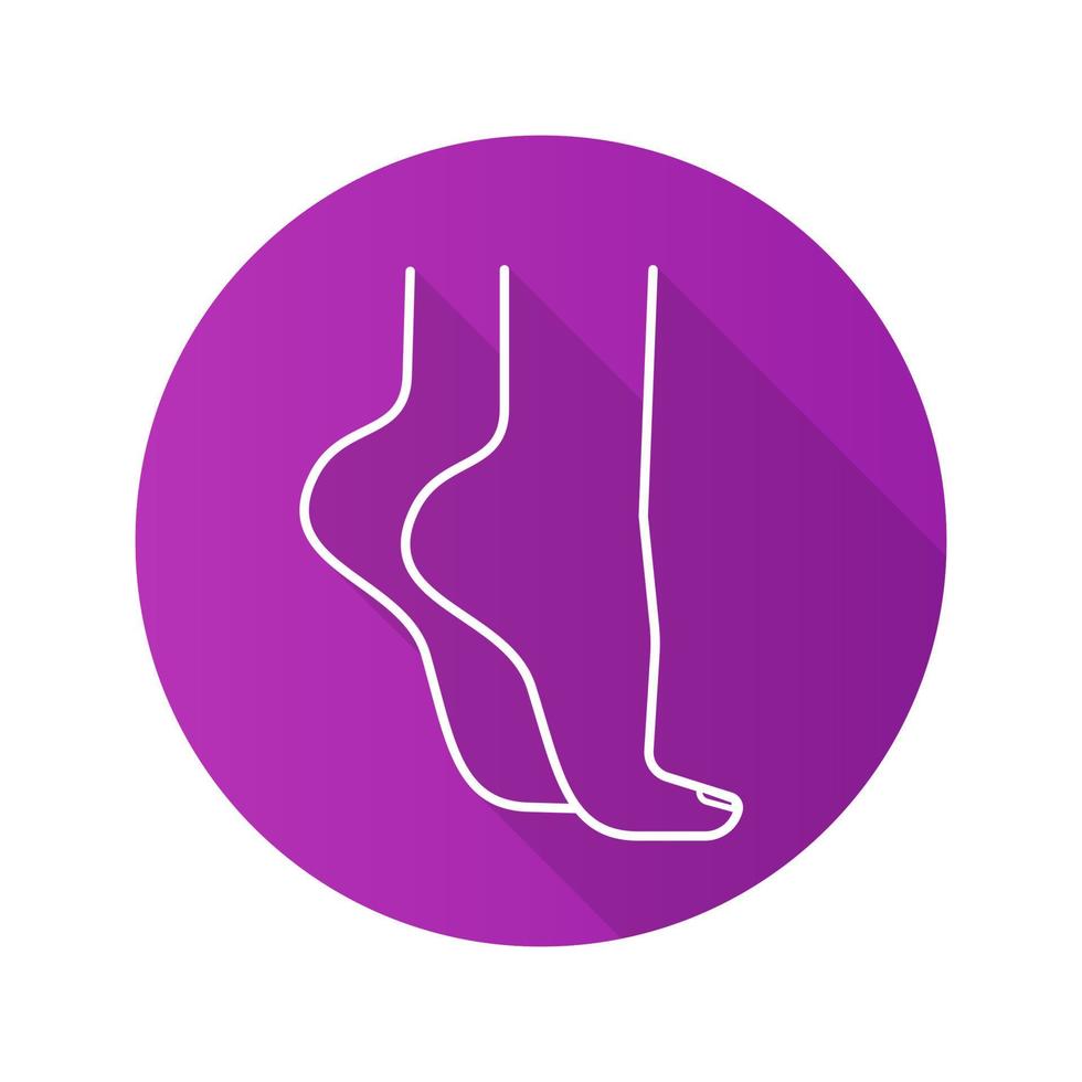 Woman's feet standing on tiptoe. Flat linear long shadow icon. Vector line symbol