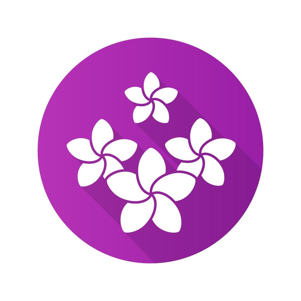 Spa salon plumeria flowers. Flat design long shadow icon. Aromatherapy. Vector silhouette symbol