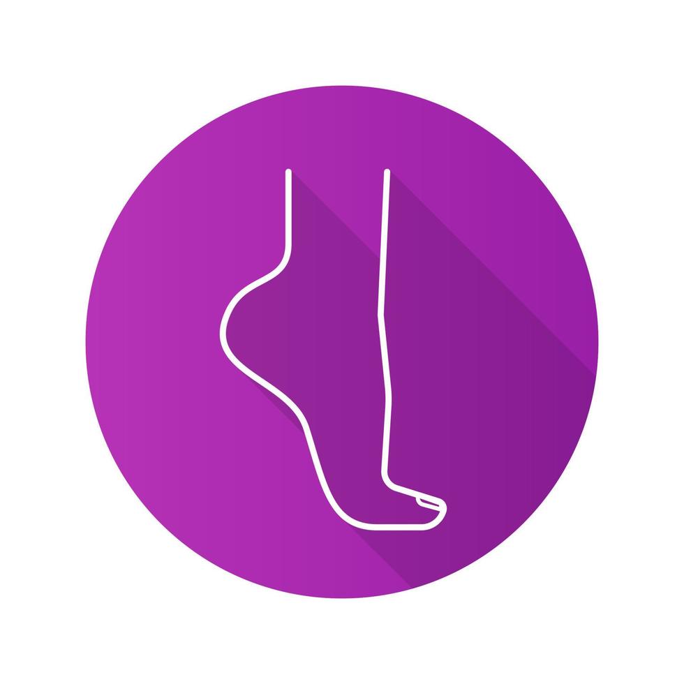 Woman's foot standing on tiptoe. Flat linear long shadow icon. Vector line symbol