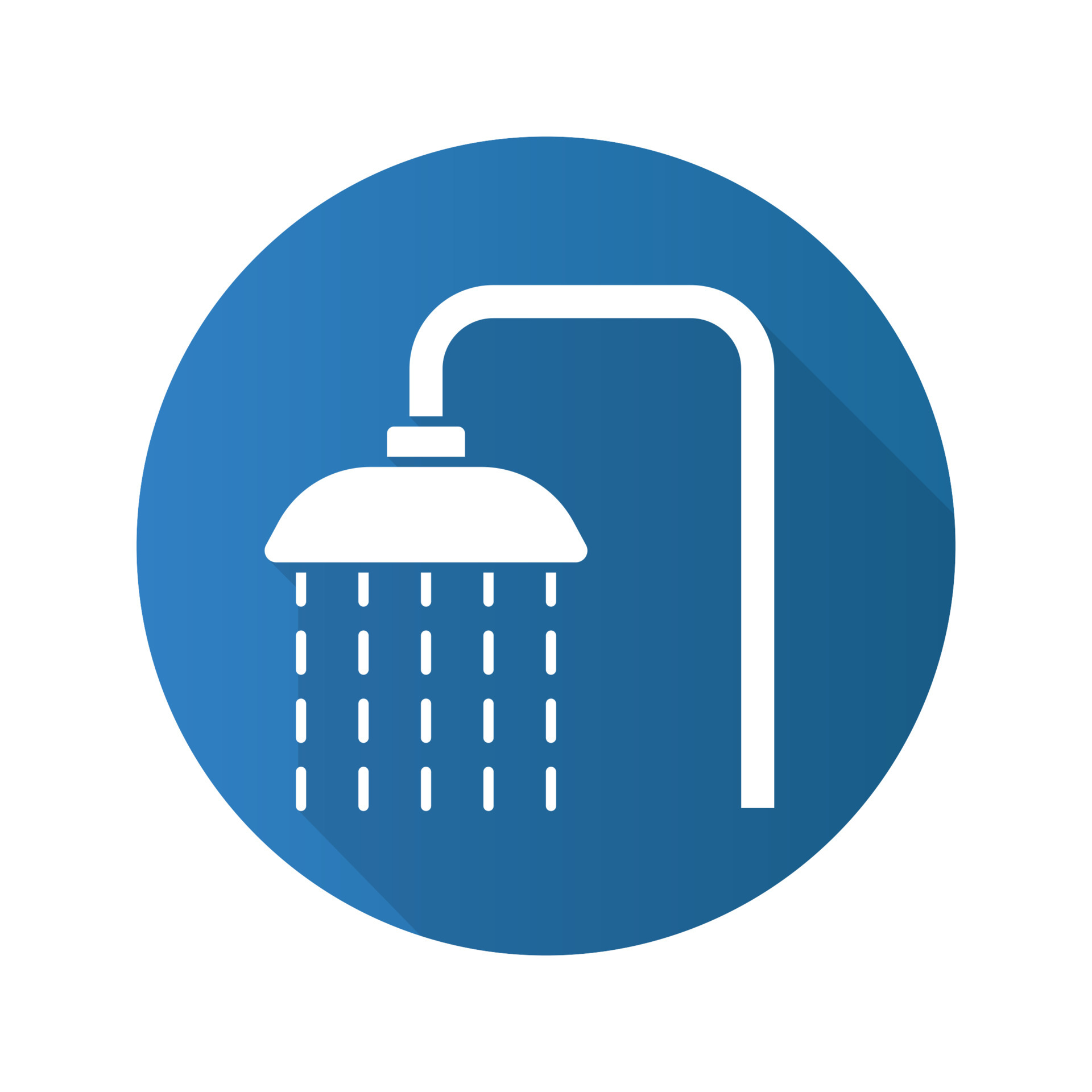 Shower flat design long shadow icon. Shower faucet with flowing water
