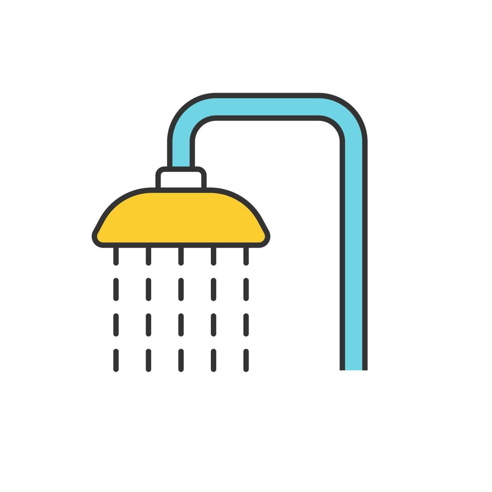 Shower color icon. Shower faucet with flowing water. Isolated vector illustration