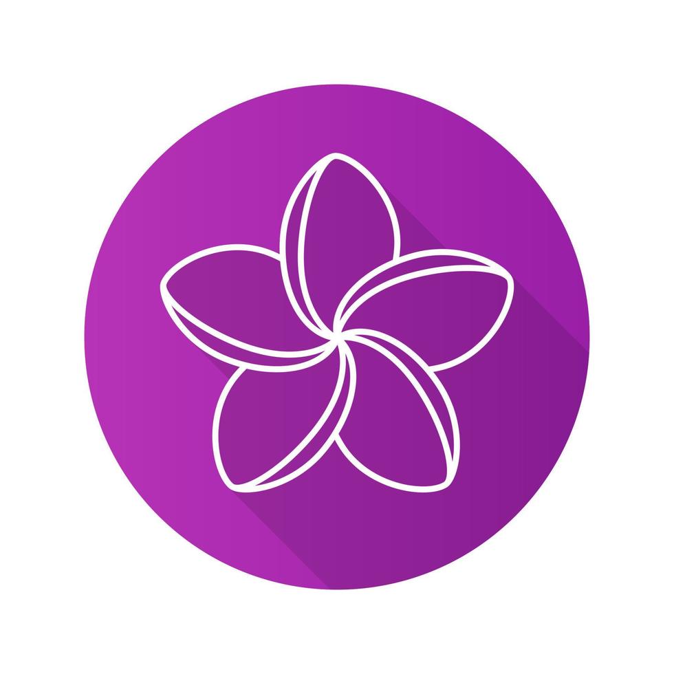 Spa salon plumeria flower. Flat linear long shadow icon. Aromatherapy. Vector line symbol