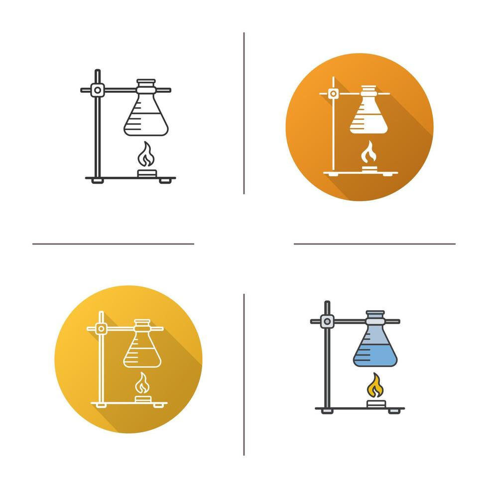 icono de reacción química. diseño plano, estilos lineales y de color. soporte de anillo con matraz sobre fuego. ilustraciones vectoriales aisladas vector