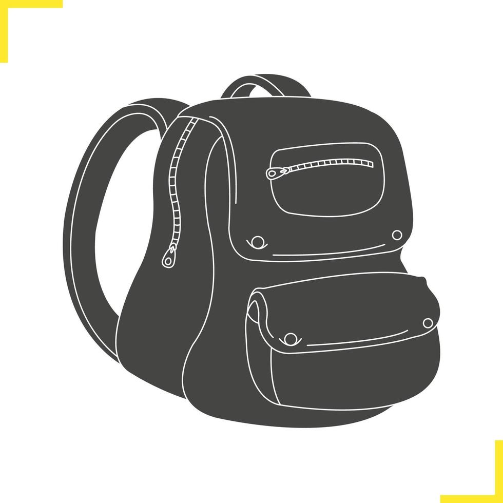 Ilustración de glifo de mochila escolar. símbolo de silueta de mochila. mochila de estudiante. espacio negativo. vector icono aislado