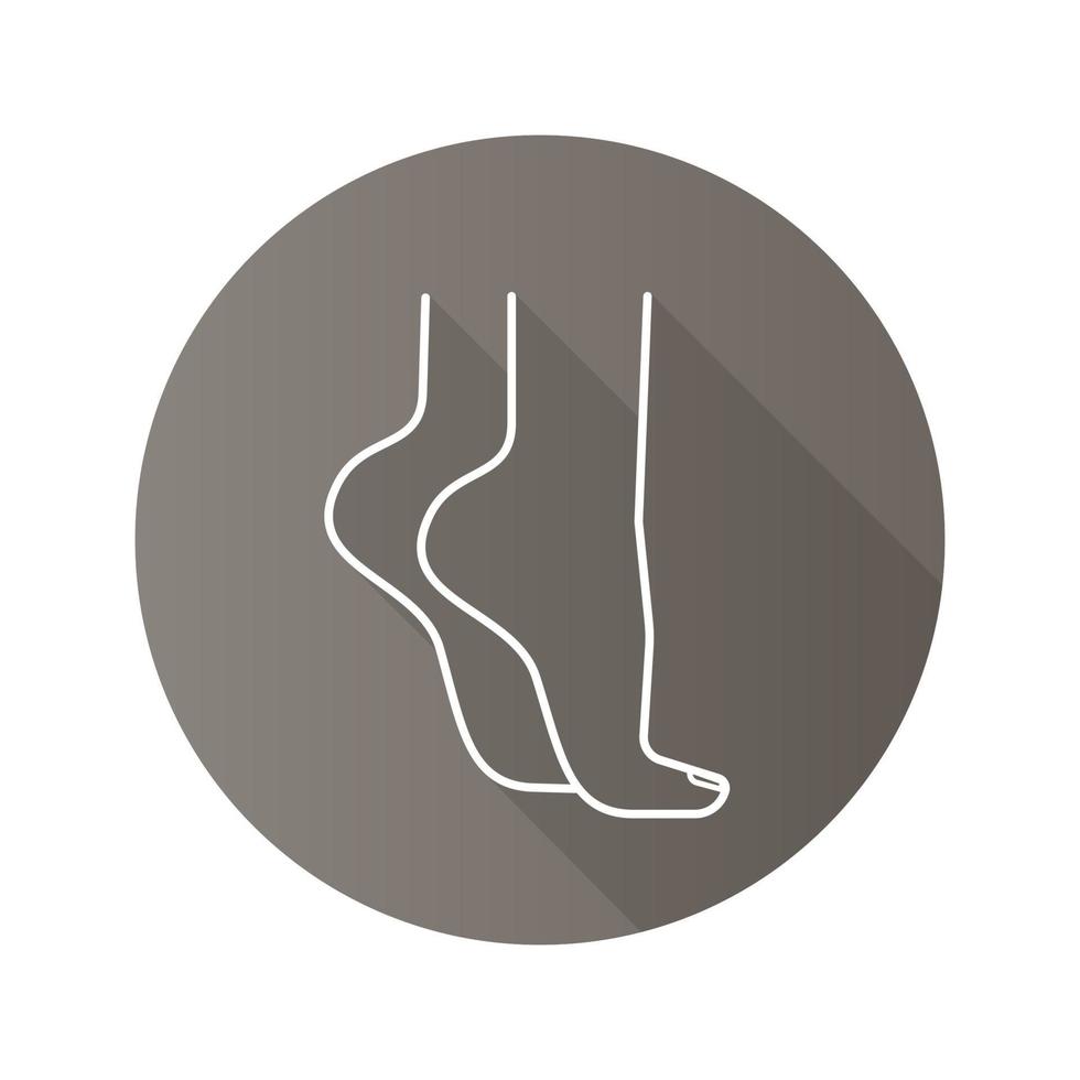 Woman standing on tiptoes. Flat linear long shadow icon. Woman's feet. Vector line symbol