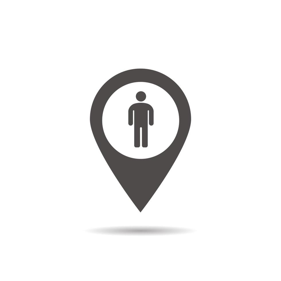 Men WC location icon. Drop shadow map pointer silhouette symbol. Boys restroom pinpoint. Vector isolated illustration