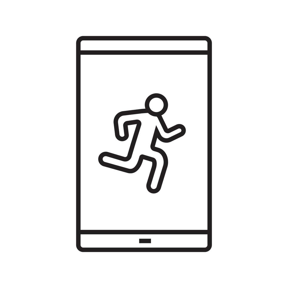 Smartphone sport app linear icon. Thin line illustration. Smart phone with running man contour symbol. Pedometer. Vector isolated outline drawing