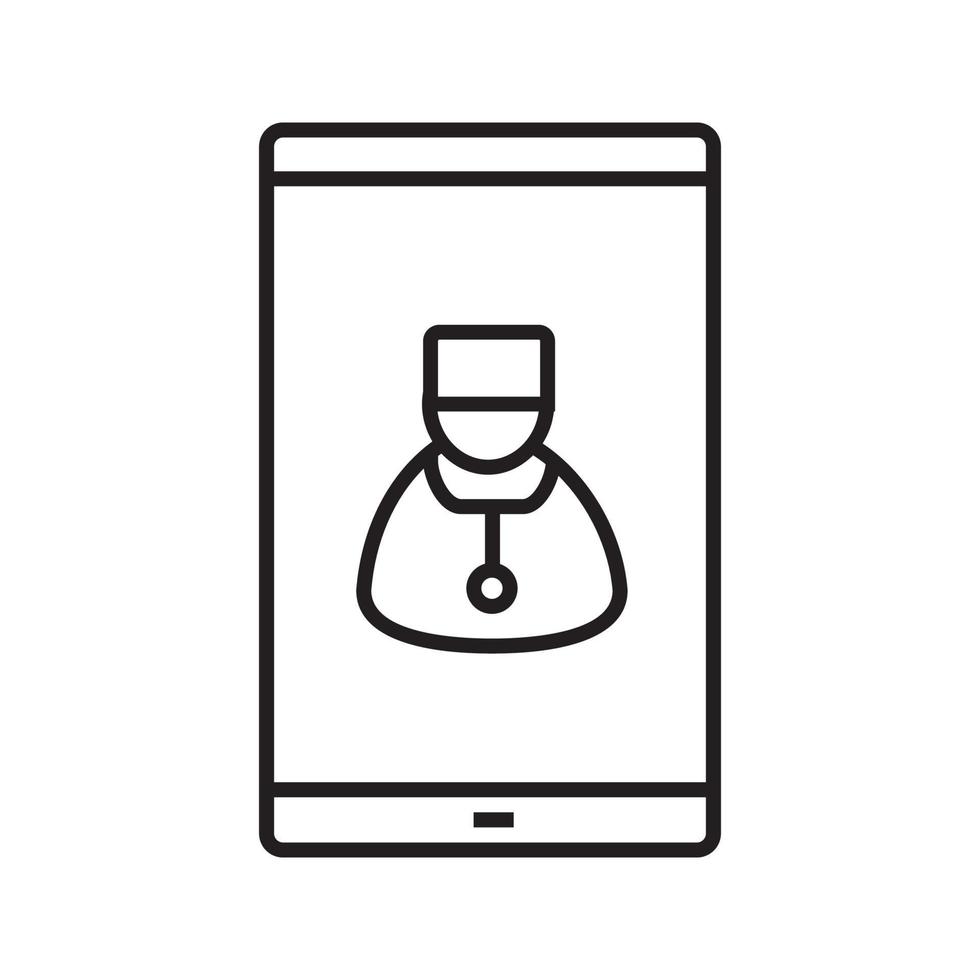 Smartphone medical app linear icon. Thin line illustration. Smart phone with doctor contour symbol. Vector isolated outline drawing