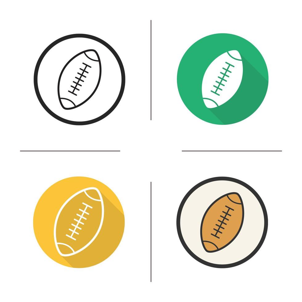 American football ball icon. Flat design, linear and color styles. Rugby ball. Isolated vector illustrations