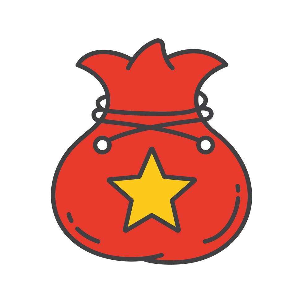 Bag color icons set. Sack with rope and star mark. Isolated vector illustration