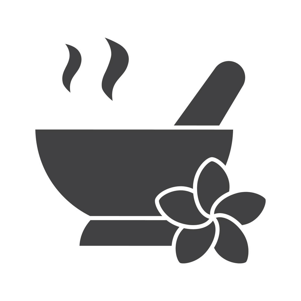 Spa salon mortar and pestle glyph icon. Silhouette symbol. Aromatherapy. Negative space. Vector isolated illustration