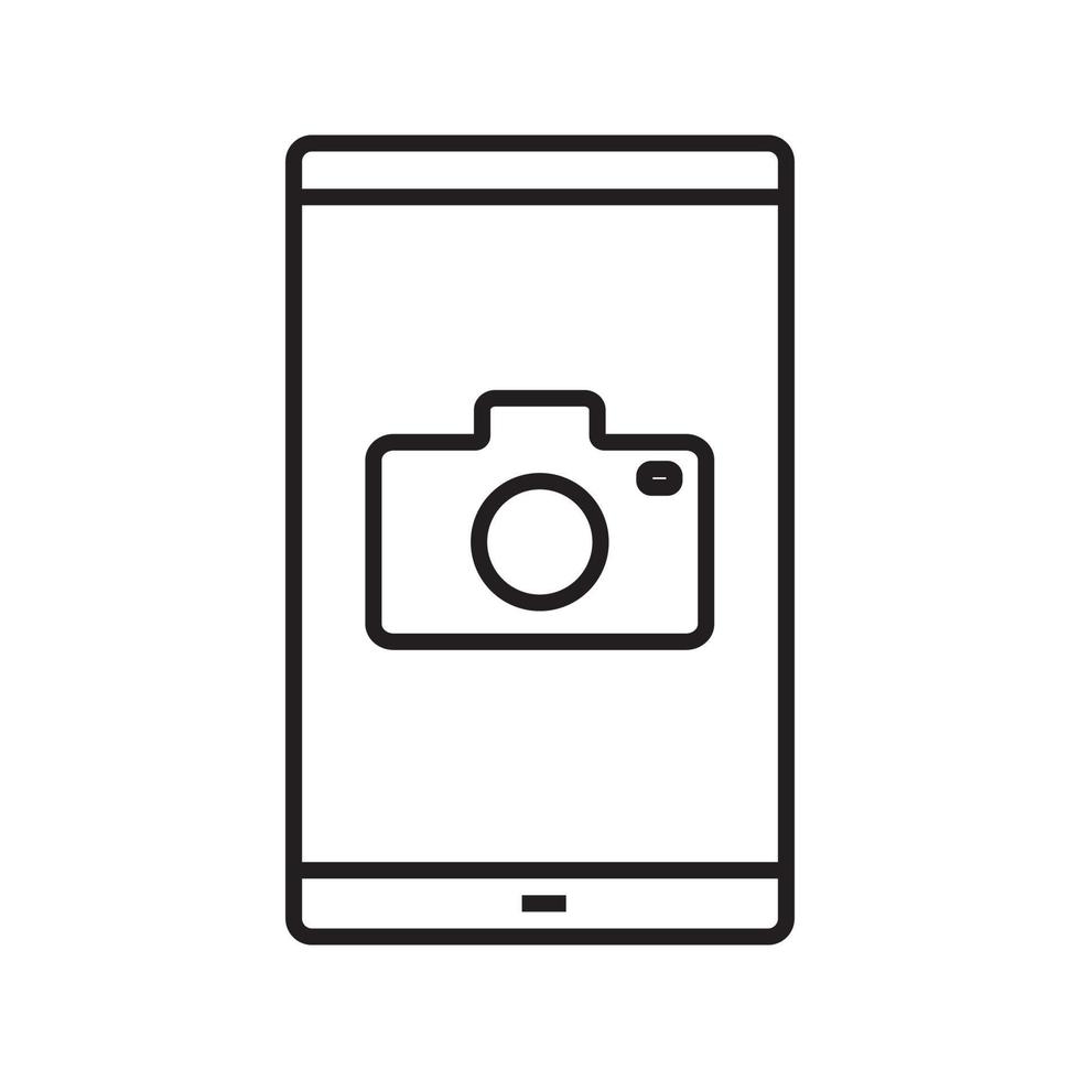 icono lineal de cámara de fotos de smartphone. Ilustración de línea fina. teléfono inteligente con símbolo de contorno de cámara. dibujo de contorno aislado vectorial vector