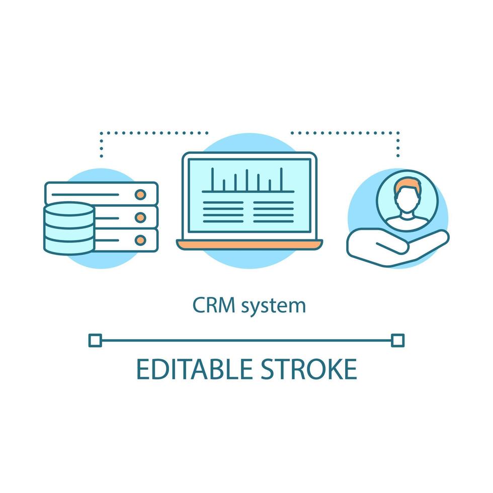 CRM system concept icon. Software idea thin line illustration. Customer relationship management. Client identity. Customer database. Vector isolated outline drawing. Editable stroke