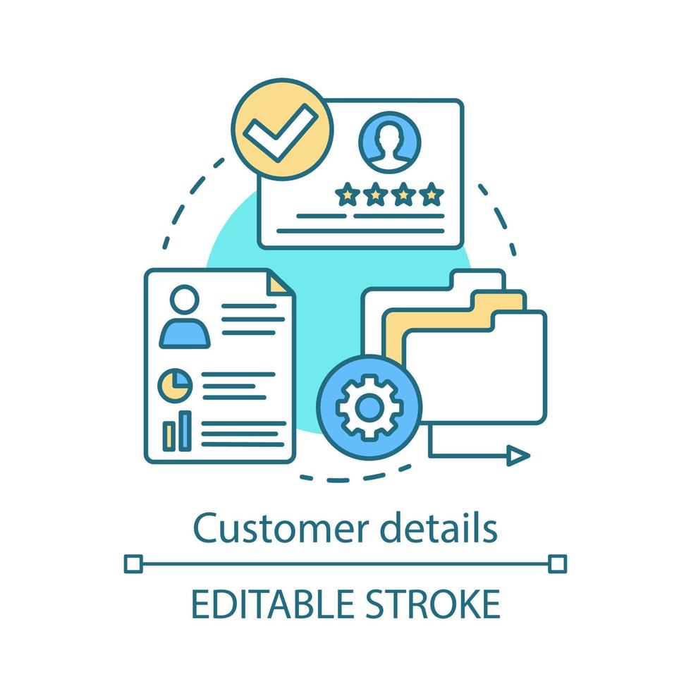 Customer details concept icon. Commercial information idea thin line illustration. Customer relationship management. CRM software. Client identity. Vector isolated outline drawing. Editable stroke