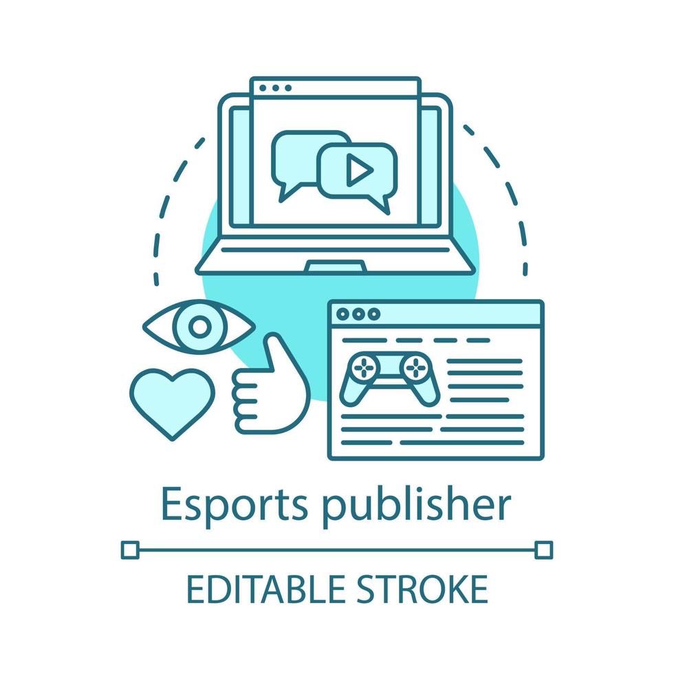 Esports publisher concept icon. Popular e-sports informational resource. Gaming blog. Game review publication idea thin line illustration. Vector isolated outline drawing. Editable stroke