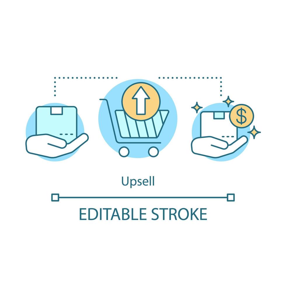 Upsell concept icon. Sale method idea thin line illustration. Increasing cost of order and income. Offer to buy more expensive product. CRM system. Vector isolated outline drawing. Editable stroke
