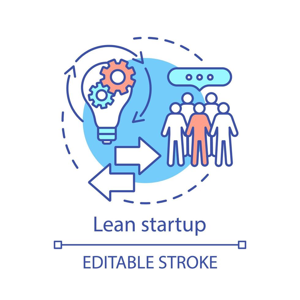 Lean startup concept icon. Customer development. Business model discussion. Product correction to buyer. Clients feedback idea thin line illustration. Vector isolated outline drawing. Editable stroke