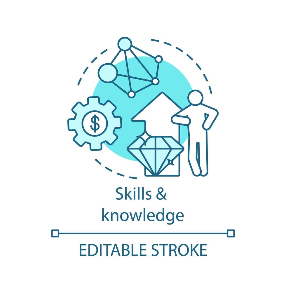 Skills and knowledge concept icon. Business consultant. Ability to education. Successful entrepreneur. Self development idea thin line illustration. Vector isolated outline drawing. Editable stroke