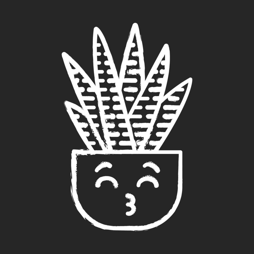 Zebra cactus chalk icon. Cactus with kissing face. Happy Haworthia. Home cacti in pot. Small succulent plant with smiling eyes. Succulent plant. Houseplant. Isolated vector chalkboard illustration