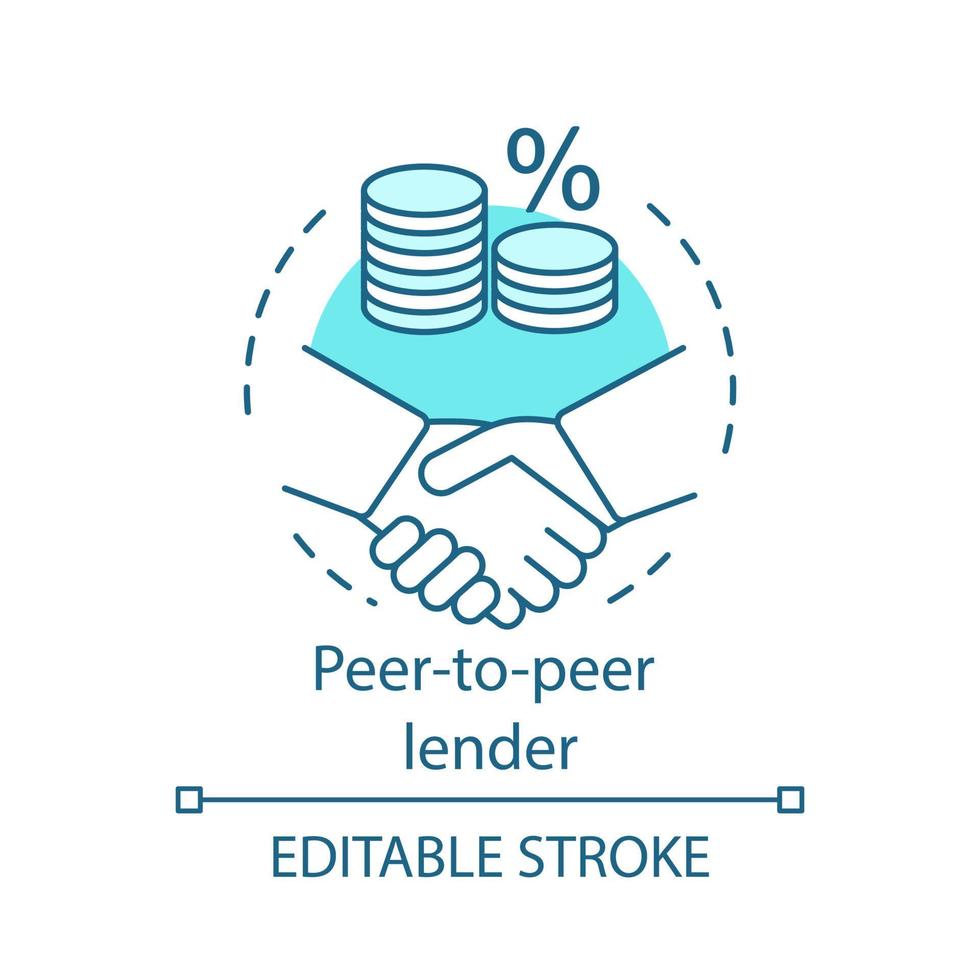 Peer-to-peer lender concept icon. P2P lending. Investment in loan. Deposit agreement. Credit idea thin line illustration. Vector isolated outline drawing. Editable stroke
