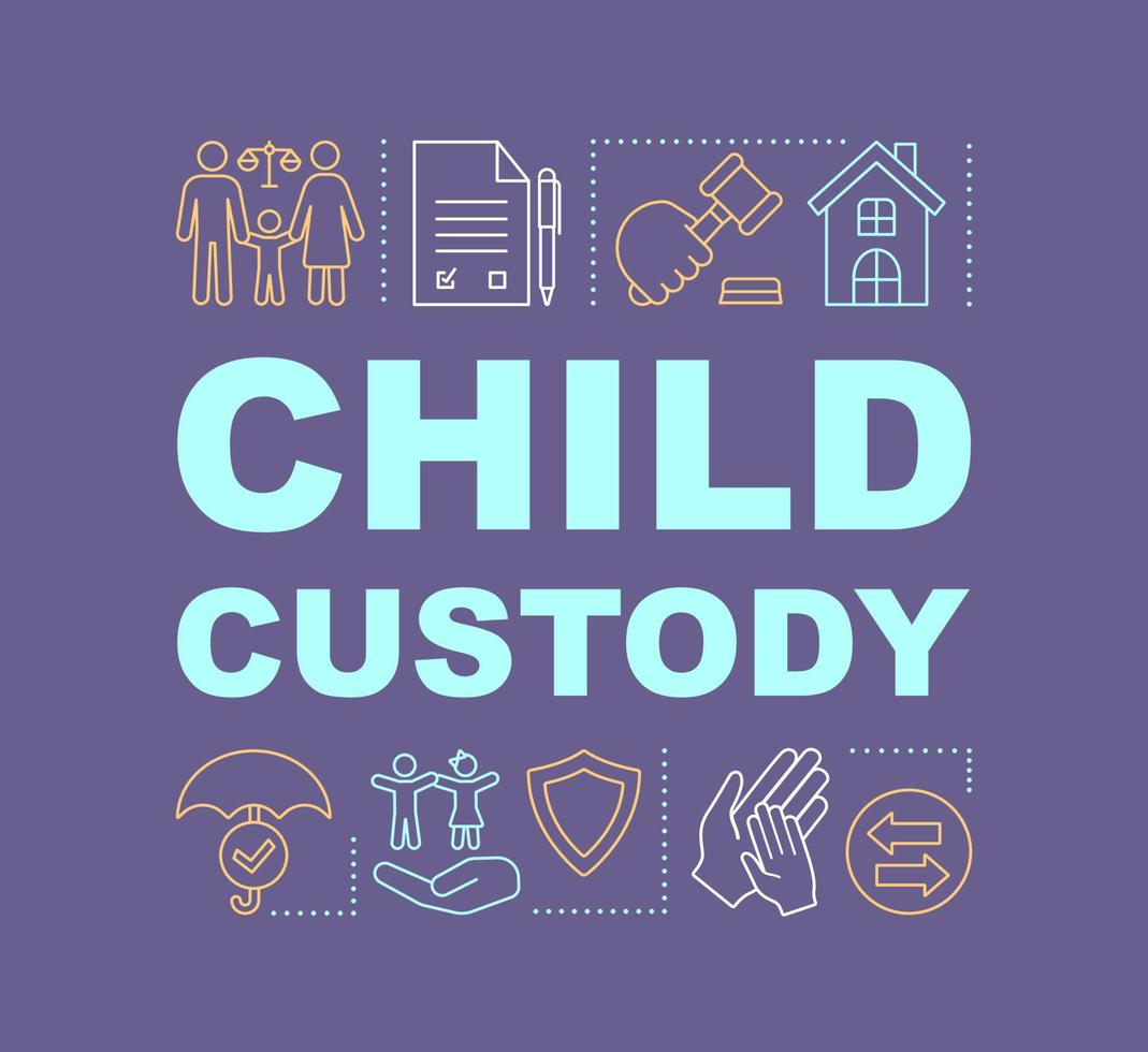 Child custody word concepts banner. Co-parenting. Separation agreement. Presentation, website. Isolated lettering typography idea with linear icons. Adoption. Childcare. Vector outline illustration