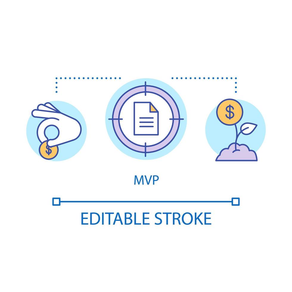 MVP concept icon. Proof-of-concept. Seed money. Early investment. Financing, budgeting. Investment result research idea thin line illustration. Vector isolated outline drawing. Editable stroke