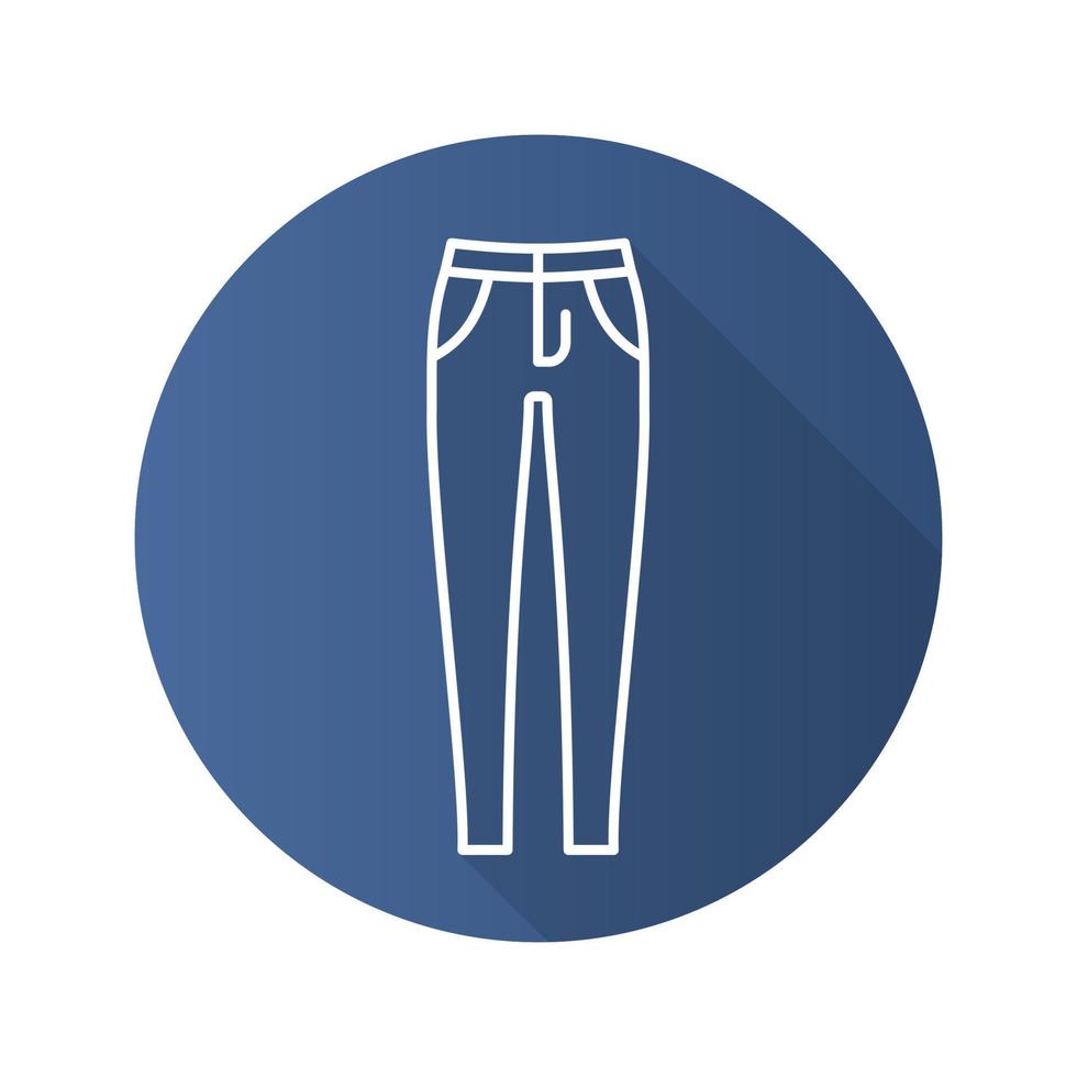 Women's skinny jeans. Flat linear long shadow icon. Trousers. Vector line symbol