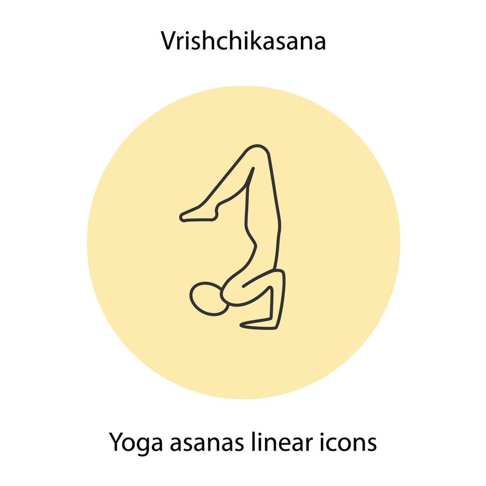 icono lineal de posición de yoga vrishchikasana. Ilustración de línea fina. símbolo de contorno de asana de yoga. dibujo de contorno aislado vectorial vector