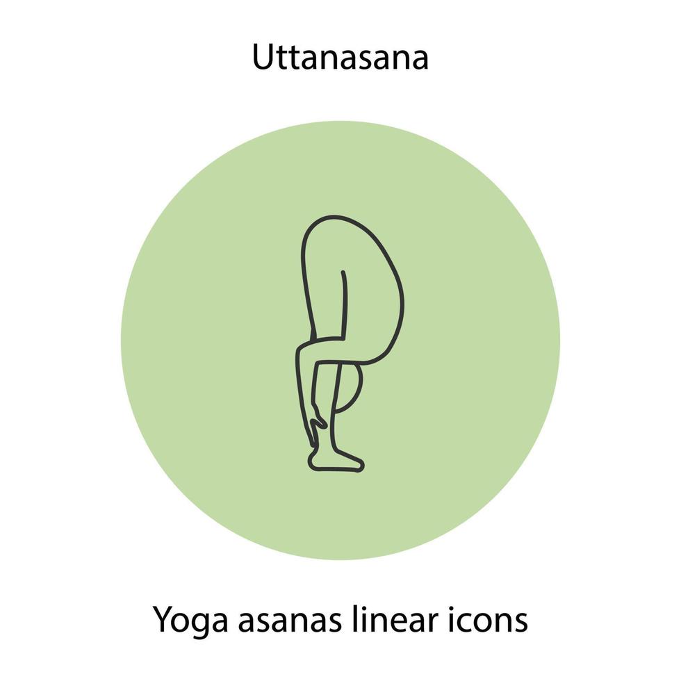 icono lineal de posición de yoga uttanasana. Ilustración de línea fina. símbolo de contorno de asana de yoga. dibujo de contorno aislado vectorial vector