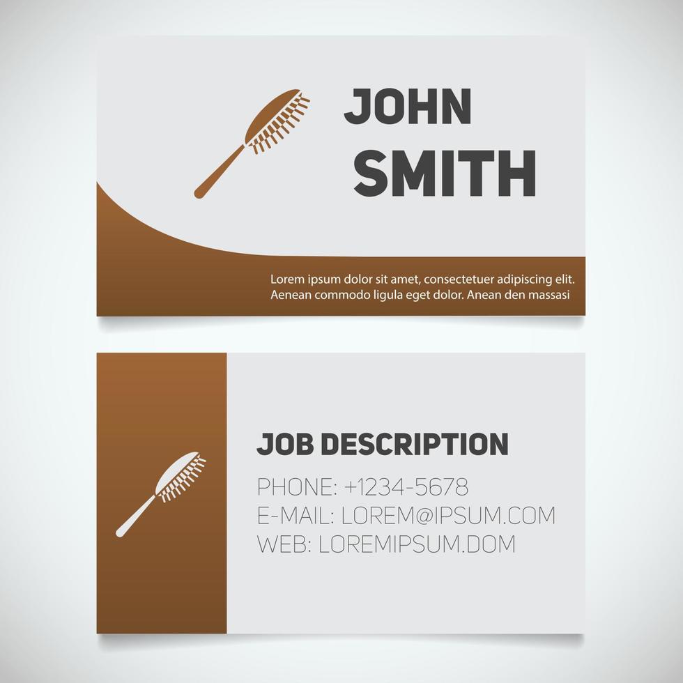 Business card print template with hairbrush logo. Hairdresser. Stationery design concept. Vector illustration