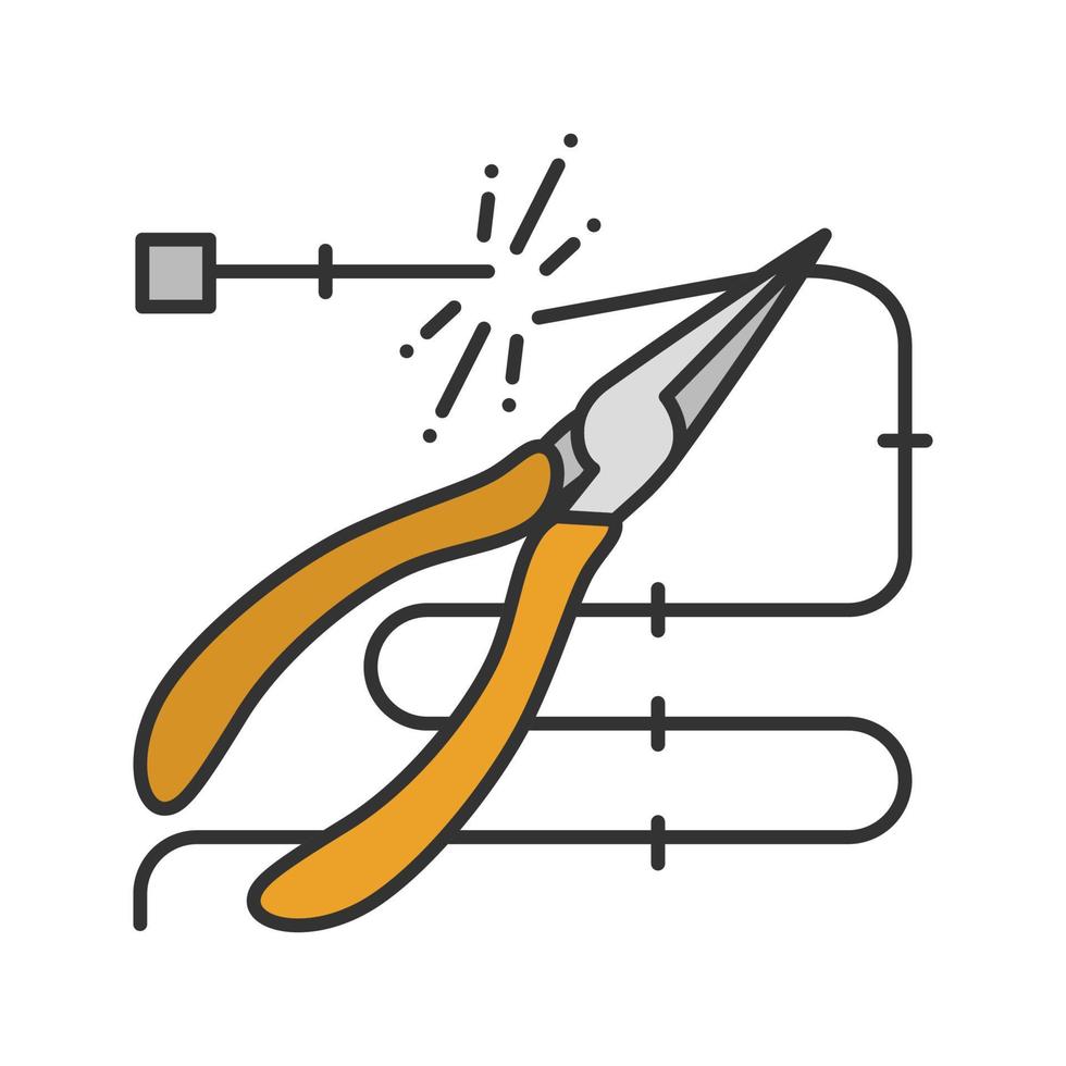 Pointed pliers cutting wire color icon. Needle nose pliers. Isolated vector illustration