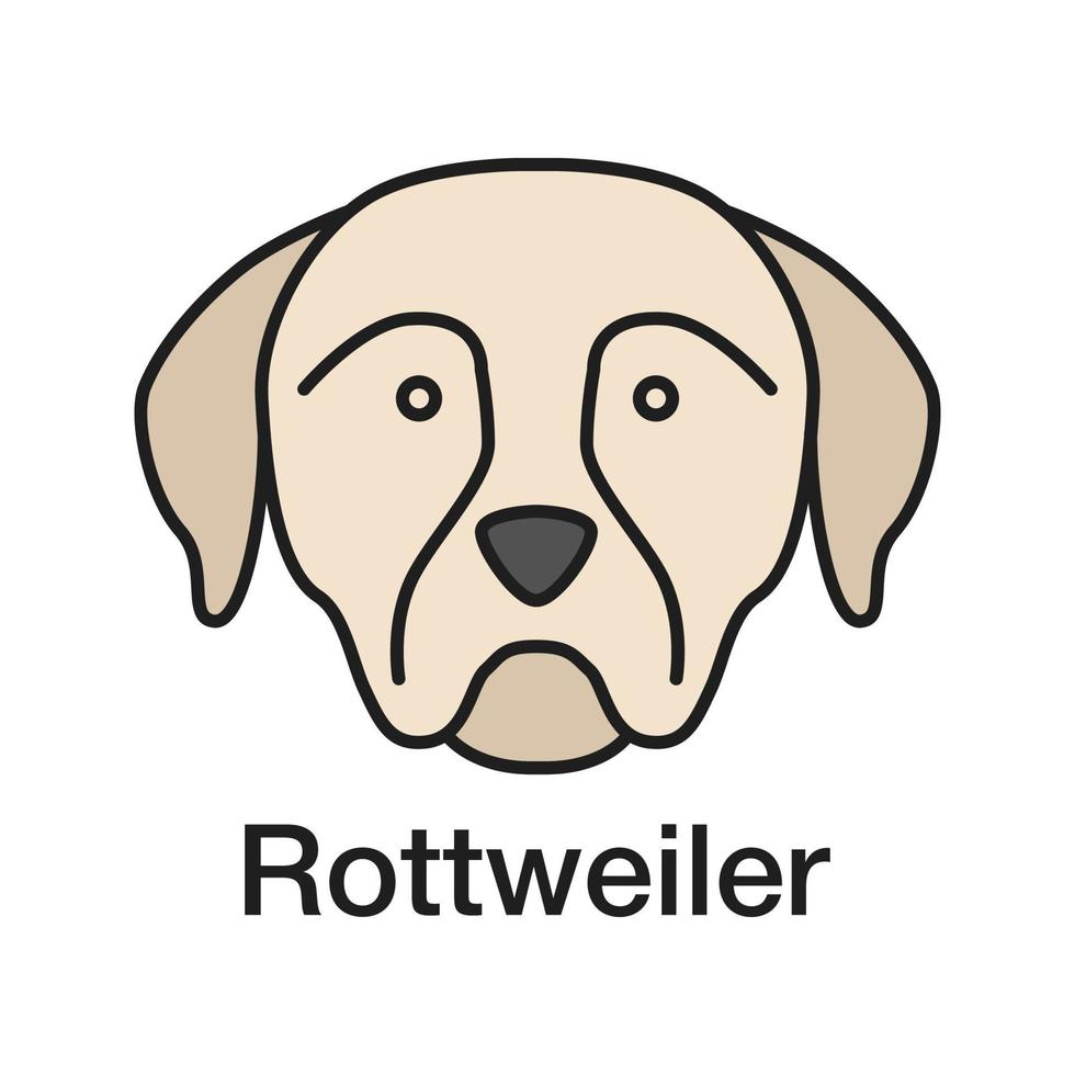 Rottweiler color icon. Guardian dog breed. Isolated vector illustration