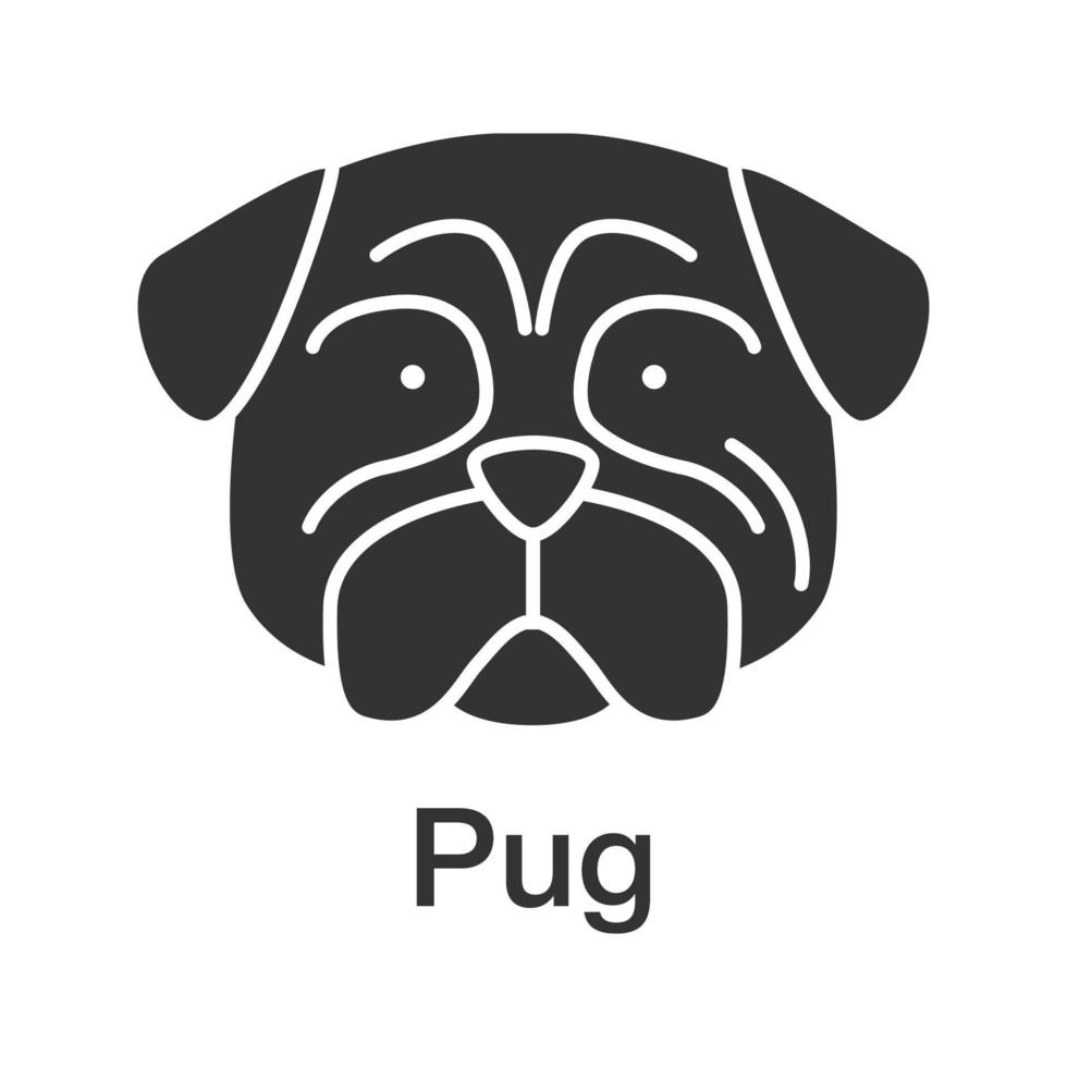 Pug glyph icon. Mops. Companion dog breed. Silhouette symbol. Negative space. Vector isolated illustration