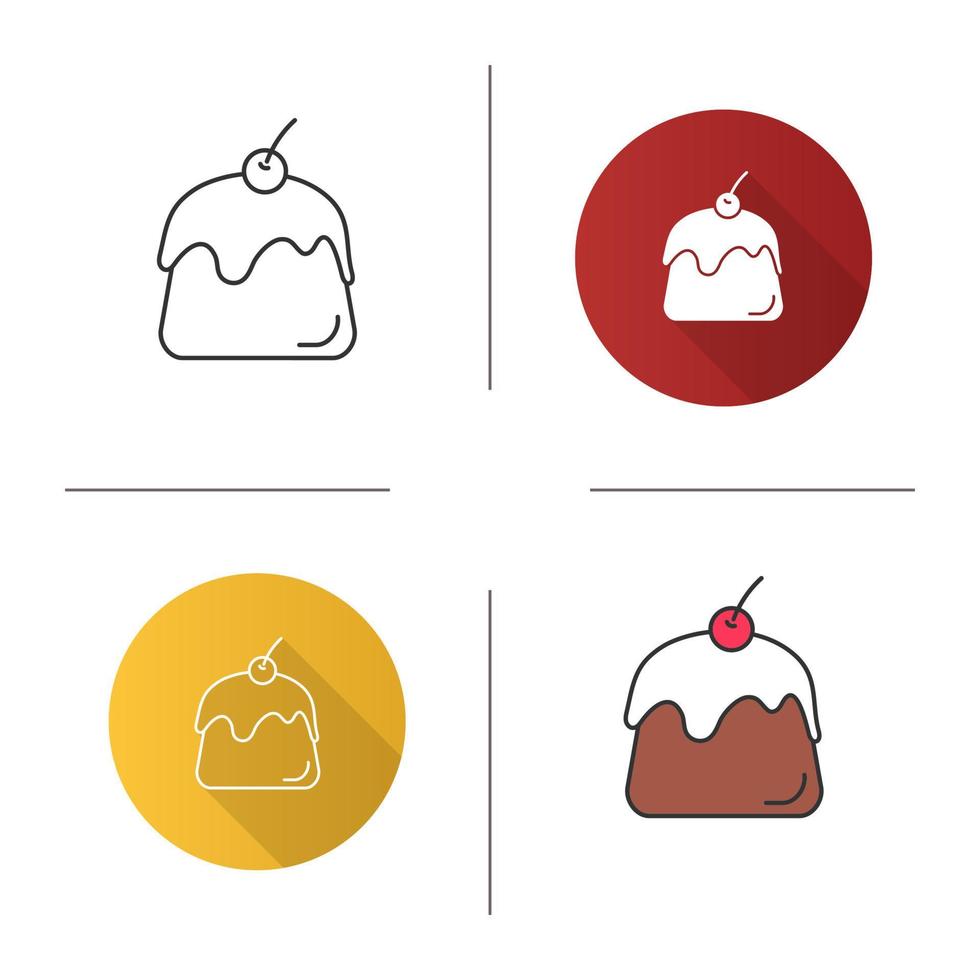 Pudding icon. Panna cotta. Flat design, linear and color styles. Isolated vector illustrations