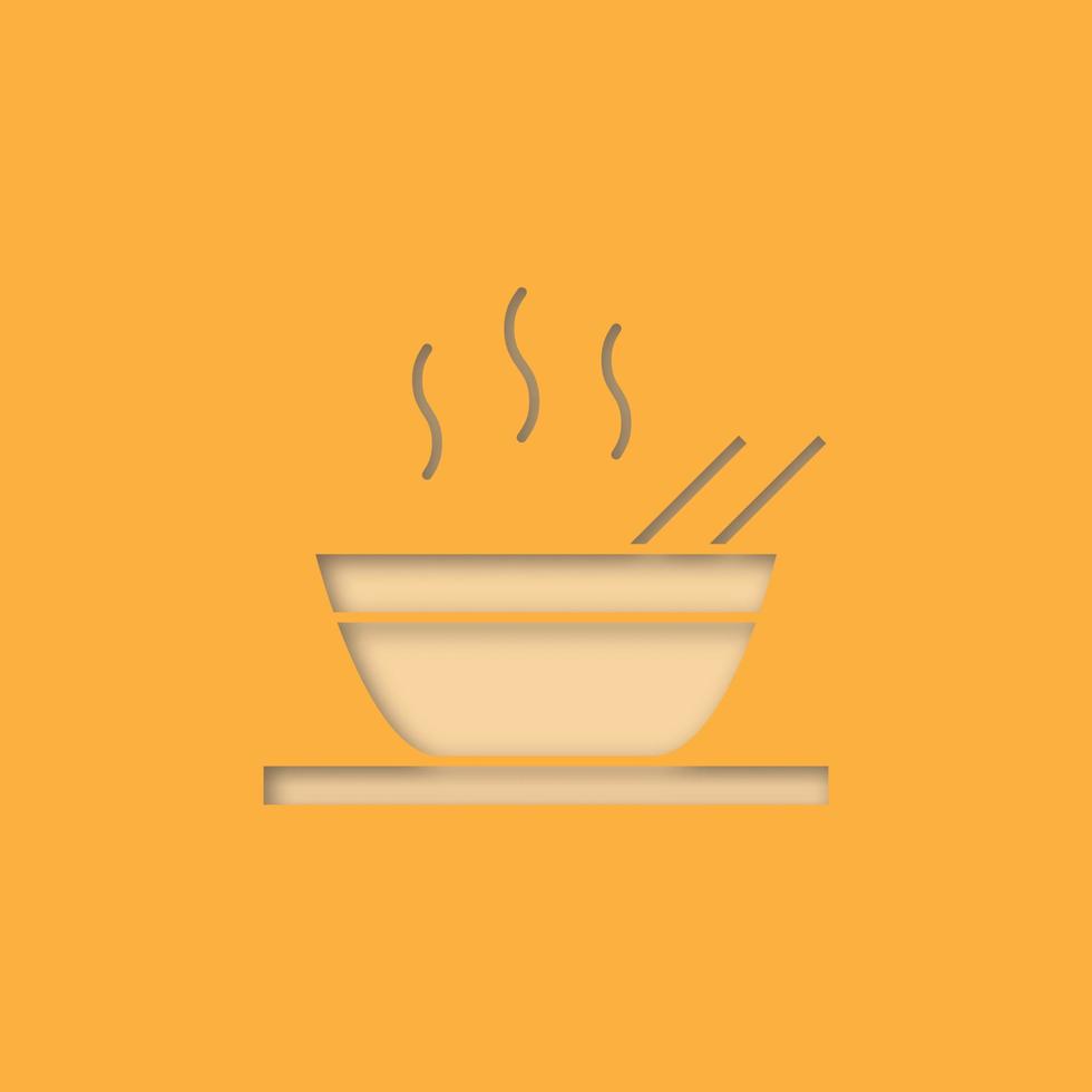 icono de corte de papel de plato chino caliente. sopa, ramen, arroz o fideos. vector silueta ilustración aislada