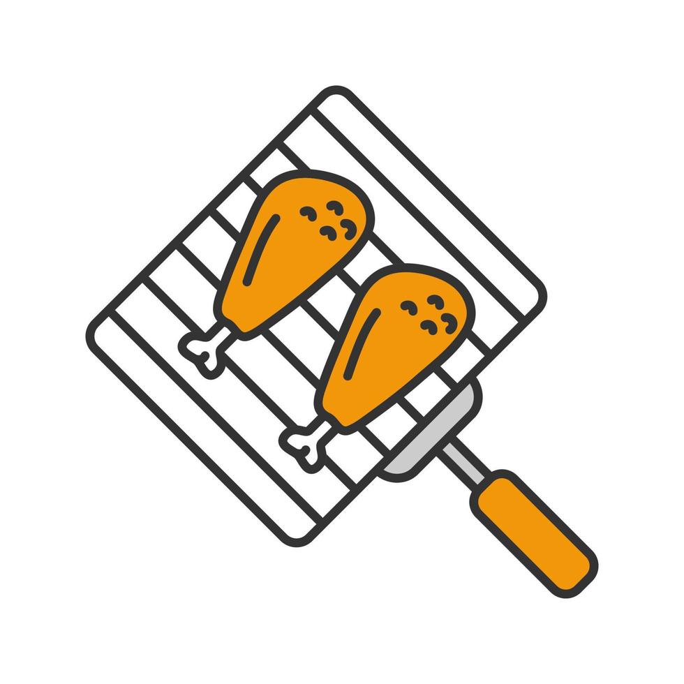 Hand grill with chicken legs color icon. Grilled turkey drumsticks. Isolated vector illustration