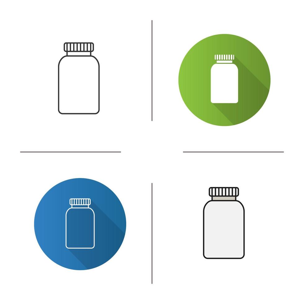 Prescription pills bottle icon. Medications. Flat design, linear and color styles. Isolated vector illustrations