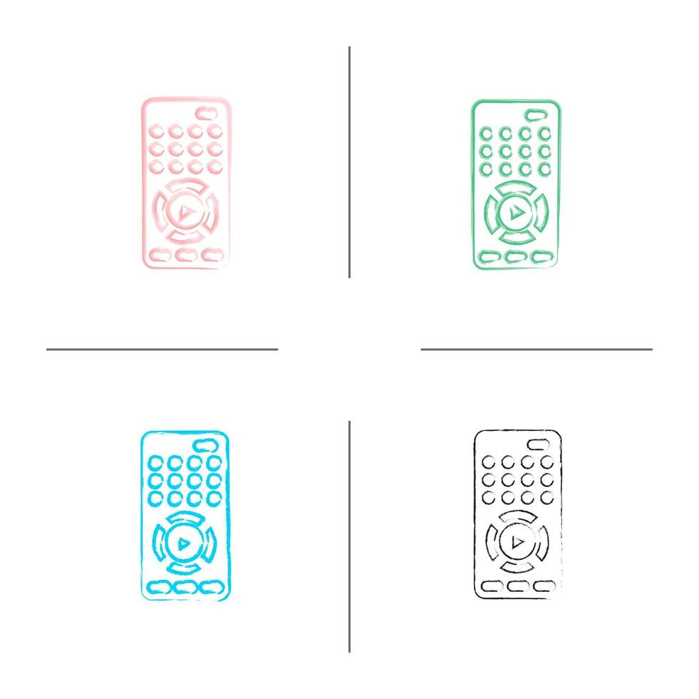 TV remote control hand drawn icons set. Color brush stroke. Isolated vector sketchy illustrations