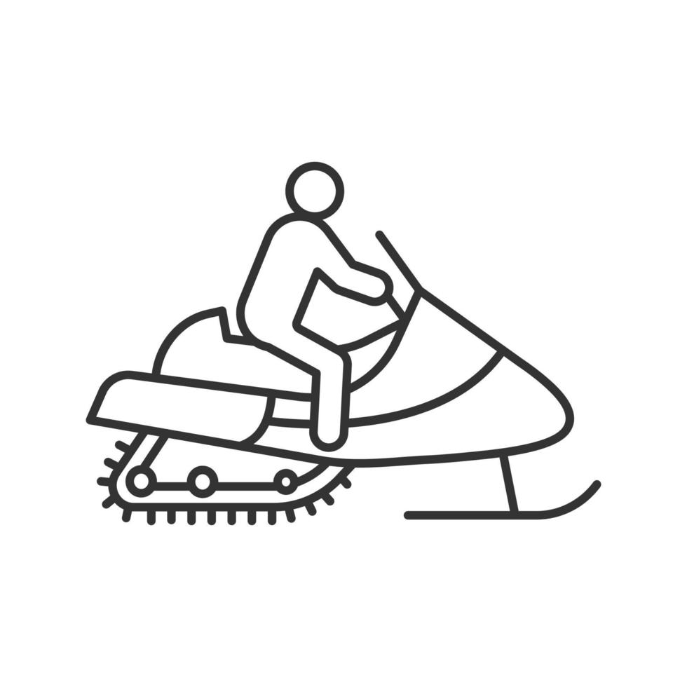 Man driving snowmobile linear icon. Thin line illustration. Motor sled driver. Contour symbol. Vector isolated outline drawing