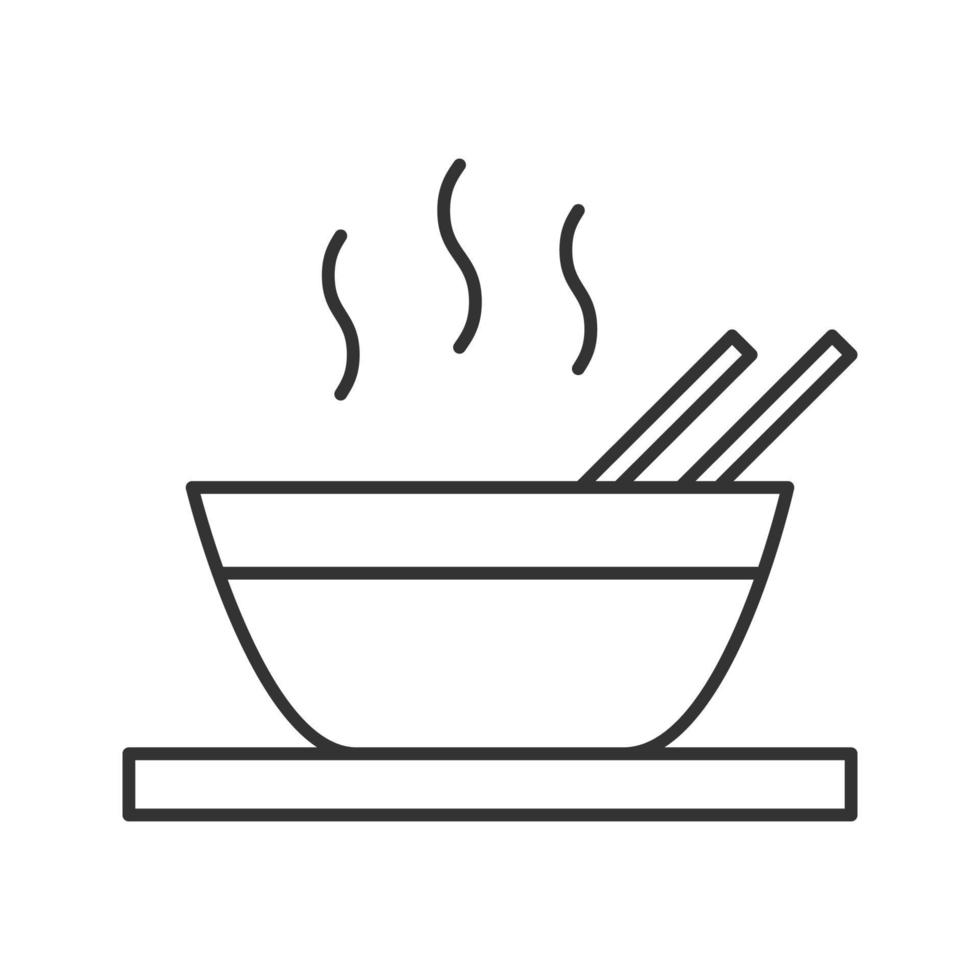 Hot chinese dish linear icon. Thin line illustration. Soup, ramen, rice or noodles. Contour symbol. Vector isolated outline drawing