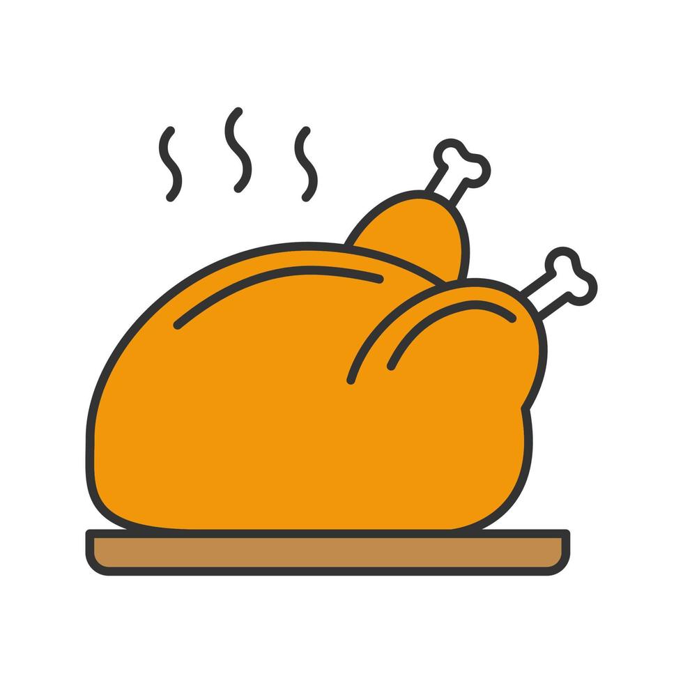 Grilled whole chicken color icon. Thanksgiving turkey. Isolated vector illustration